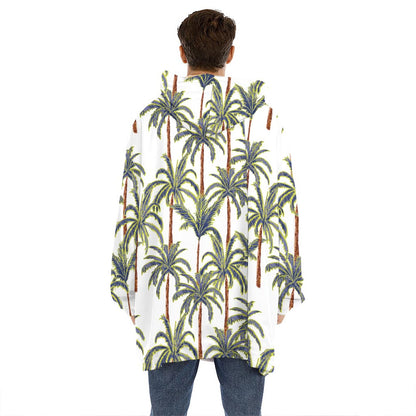 Vintage Palm Tree Beach Pattern Print Hoodie Blanket