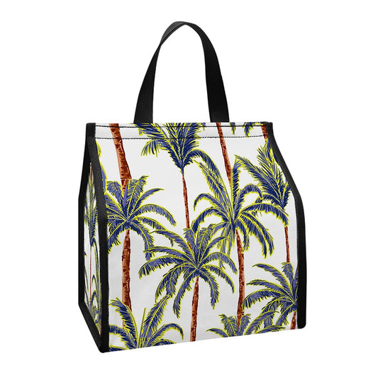 Vintage Palm Tree Beach Pattern Print Insulated Lunch Tote