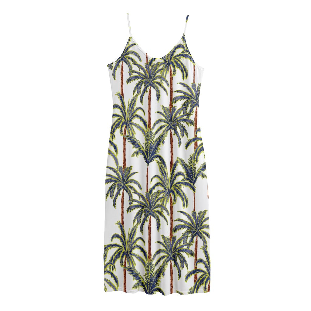 Vintage Palm Tree Beach Pattern Print Jersey Midi Cami Dress