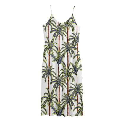 Vintage Palm Tree Beach Pattern Print Jersey Midi Cami Dress