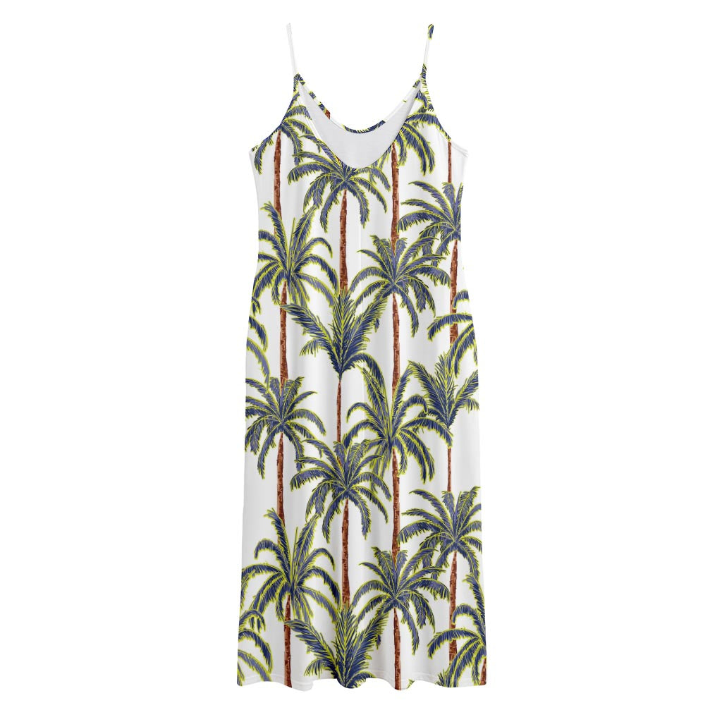 Vintage Palm Tree Beach Pattern Print Jersey Midi Cami Dress
