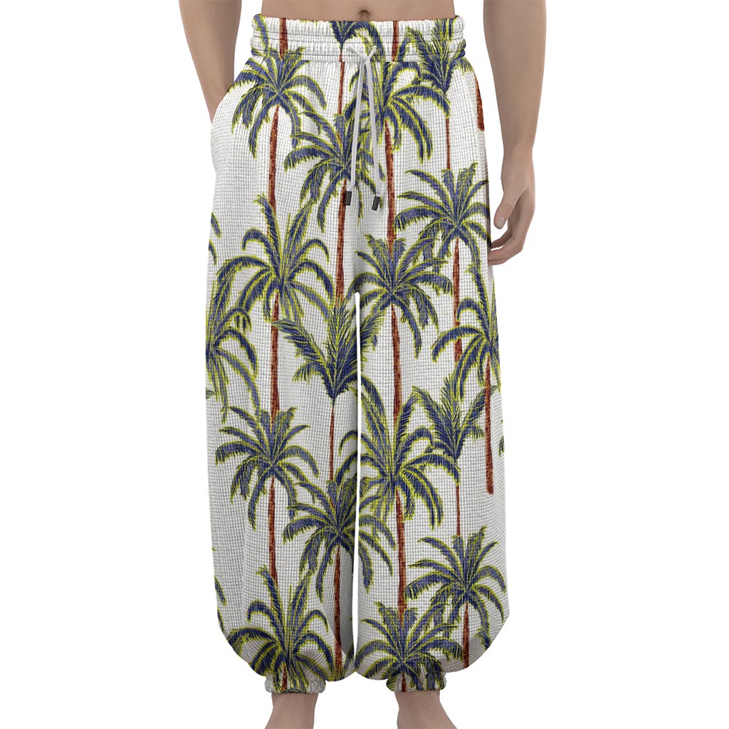 Vintage Palm Tree Beach Pattern Print Lantern Pants