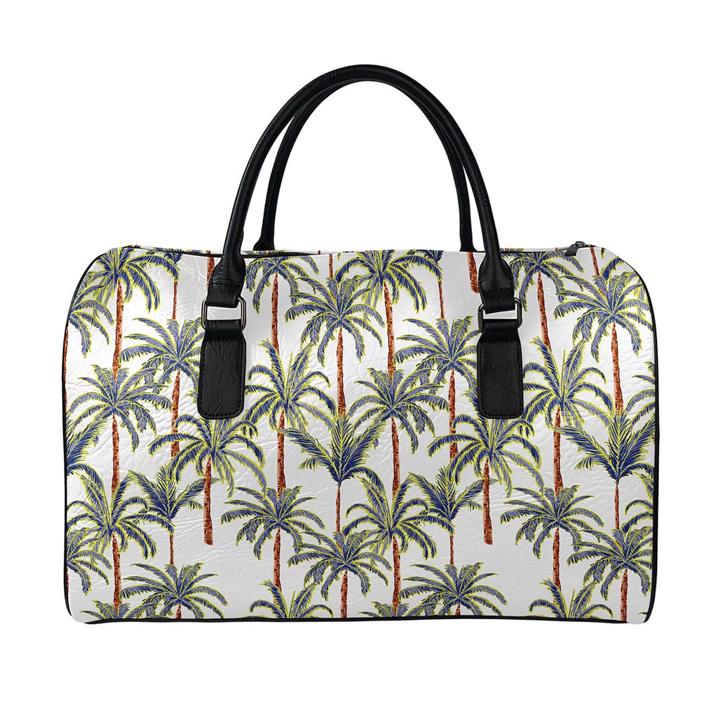 Vintage Palm Tree Beach Pattern Print Leather Duffle Bag