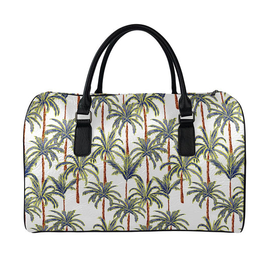 Vintage Palm Tree Beach Pattern Print Leather Duffle Bag