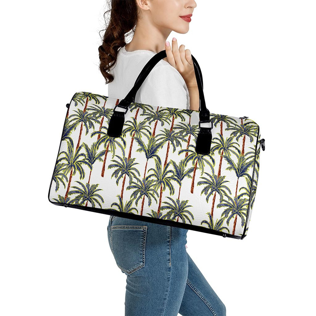 Vintage Palm Tree Beach Pattern Print Leather Duffle Bag
