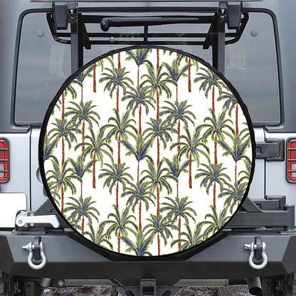 Vintage Palm Tree Beach Pattern Print Leather Spare Tire Cover