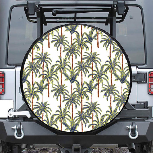 Vintage Palm Tree Beach Pattern Print Leather Spare Tire Cover