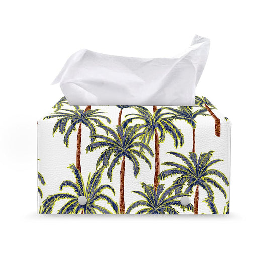Vintage Palm Tree Beach Pattern Print Leather Tissue Box Cover