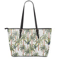 Vintage Palm Tree Beach Pattern Print Leather Tote Bag With Zipper
