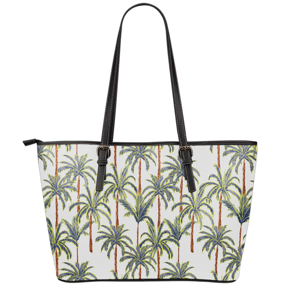 Vintage Palm Tree Beach Pattern Print Leather Tote Bag