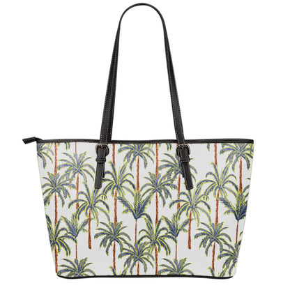 Vintage Palm Tree Beach Pattern Print Leather Tote Bag