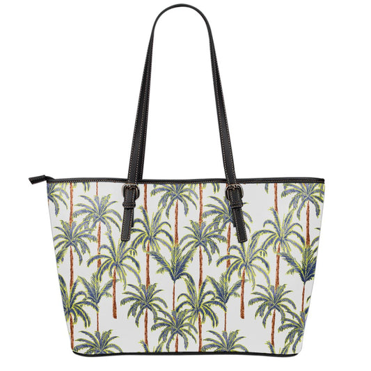 Vintage Palm Tree Beach Pattern Print Leather Tote Bag