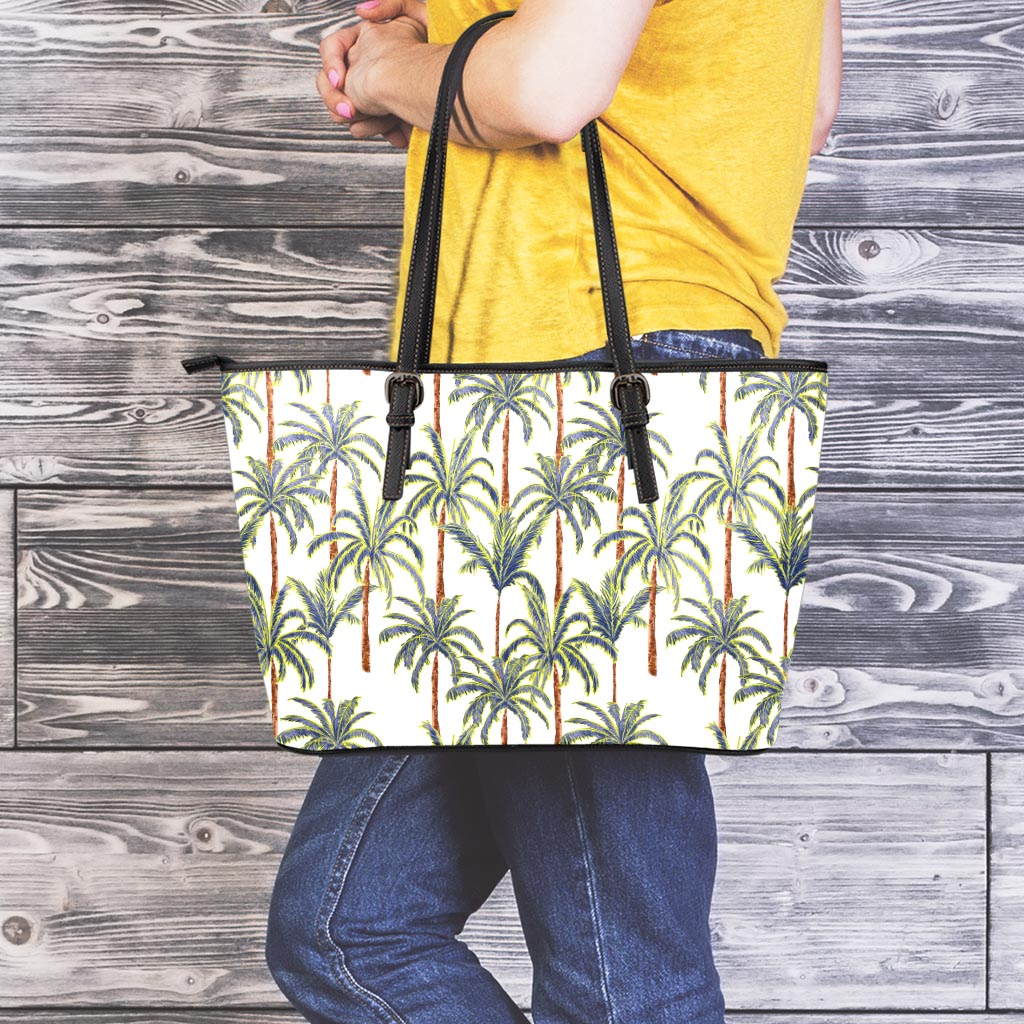 Vintage Palm Tree Beach Pattern Print Leather Tote Bag