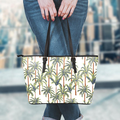Vintage Palm Tree Beach Pattern Print Leather Tote Bag