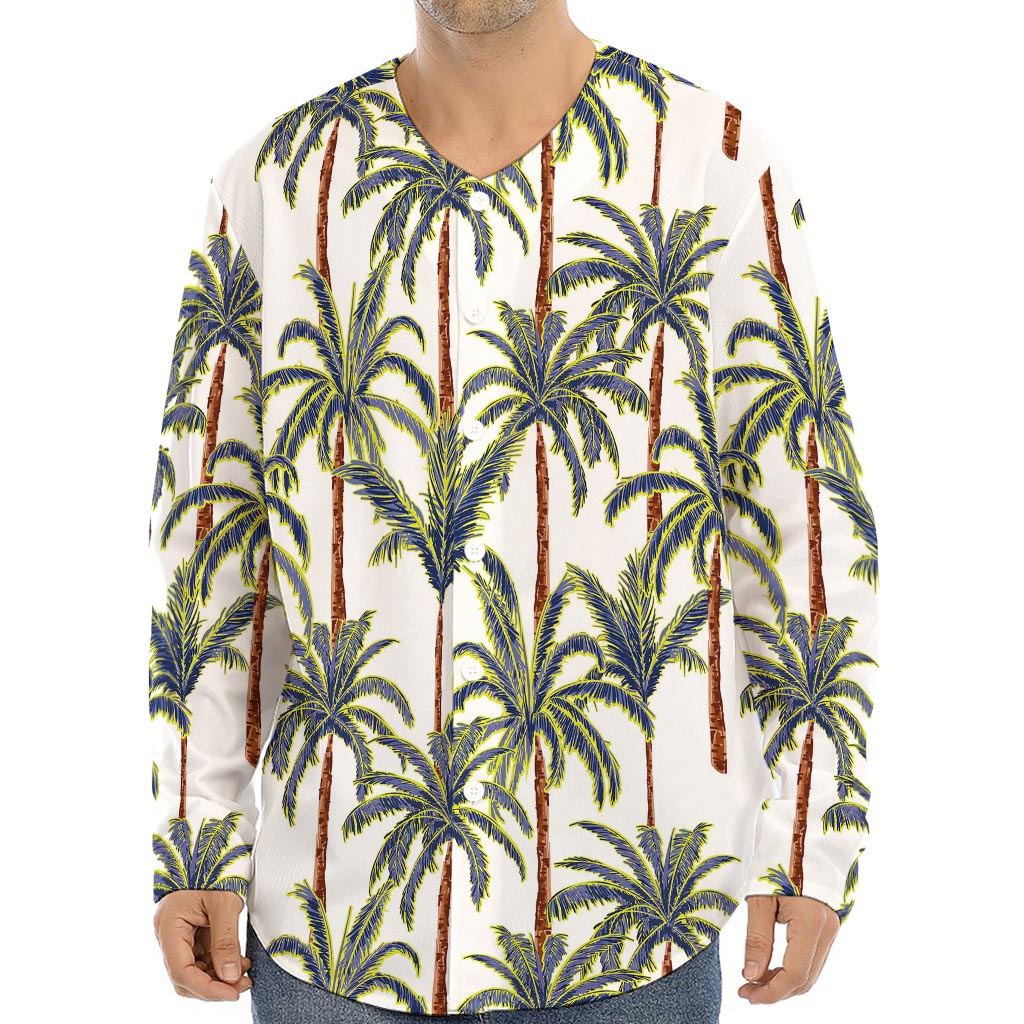 Vintage Palm Tree Beach Pattern Print Long Sleeve Baseball Jersey