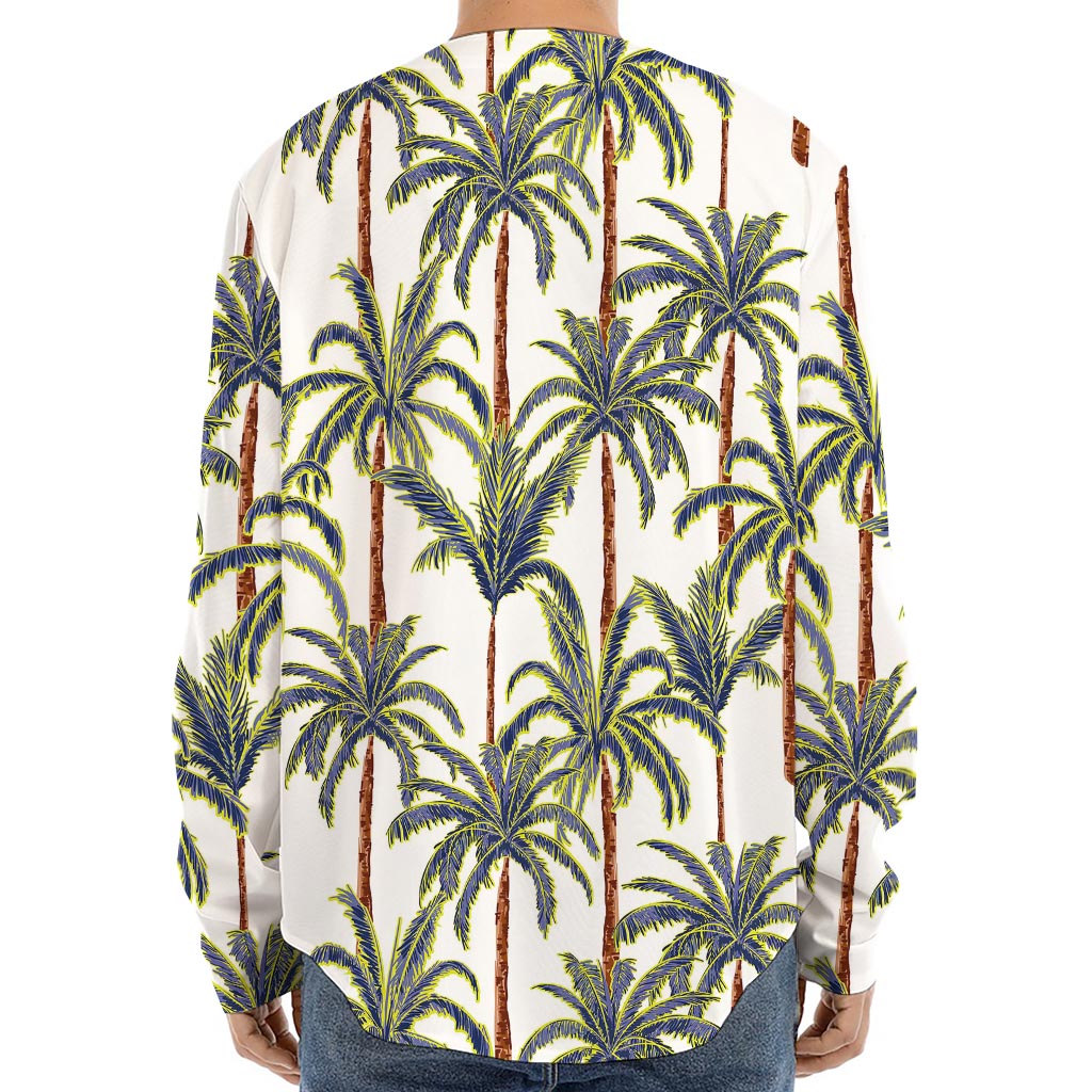 Vintage Palm Tree Beach Pattern Print Long Sleeve Baseball Jersey