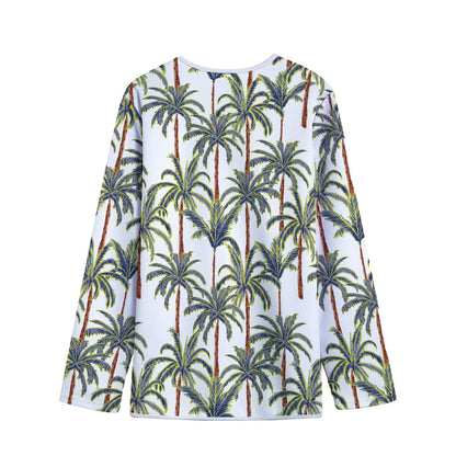 Vintage Palm Tree Beach Pattern Print Long Sleeve Short Coat