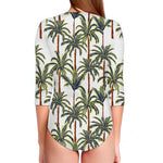 Vintage Palm Tree Beach Pattern Print Long Sleeve Swimsuit