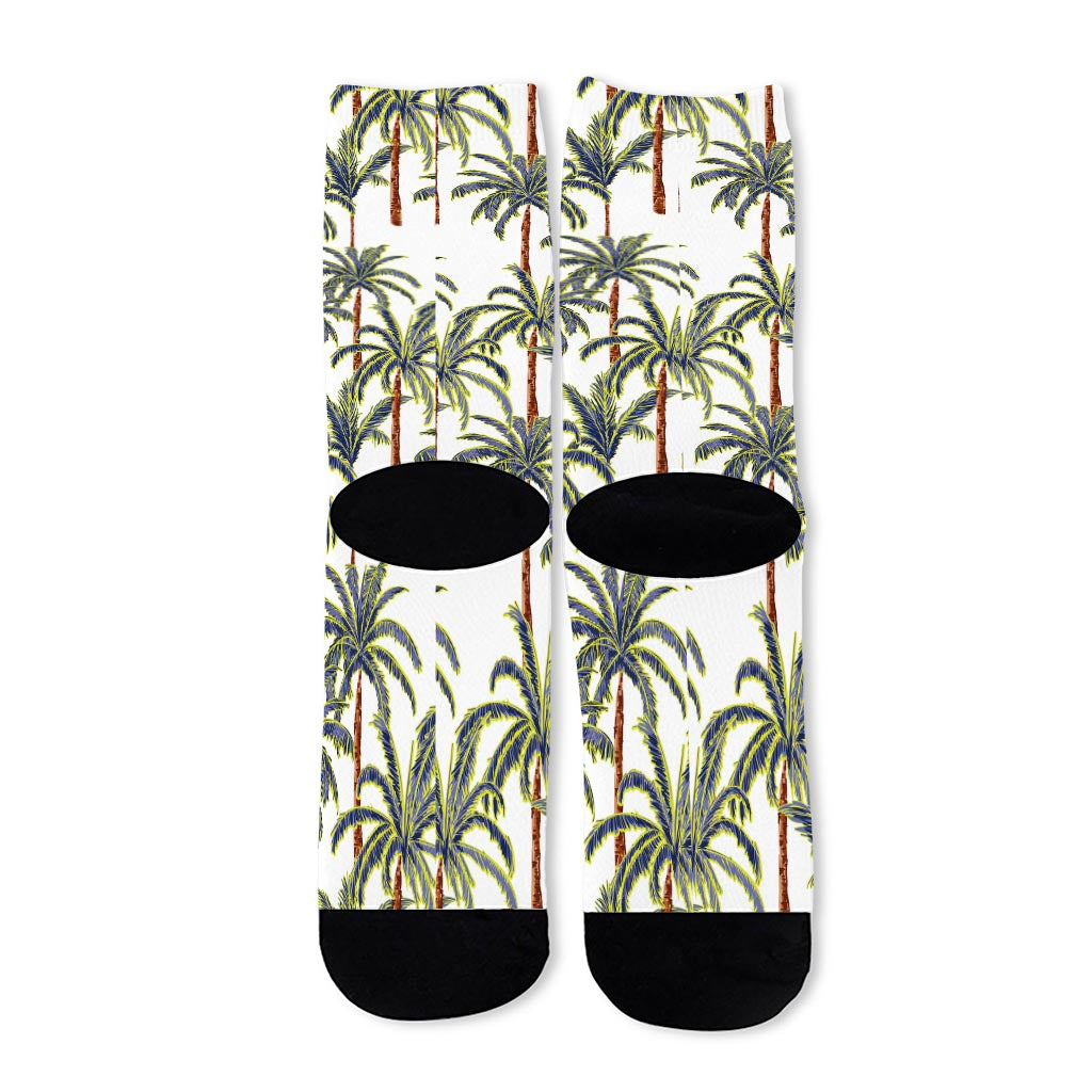 Vintage Palm Tree Beach Pattern Print Long Socks