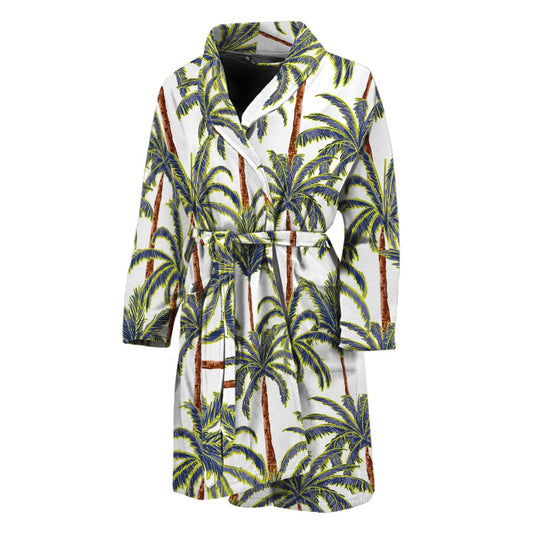 Vintage Palm Tree Beach Pattern Print Men's Bathrobe
