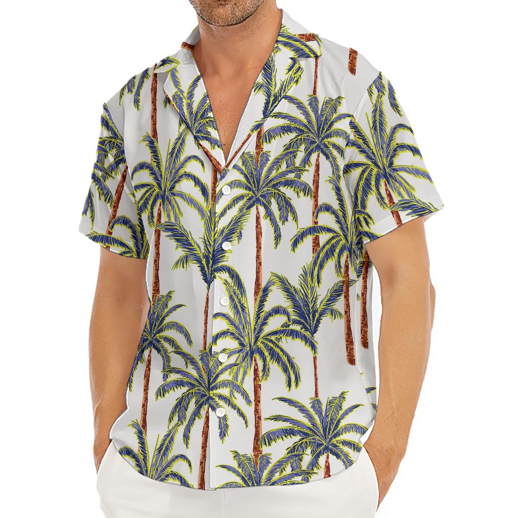 Vintage Palm Tree Beach Pattern Print Men's Deep V-Neck Shirt