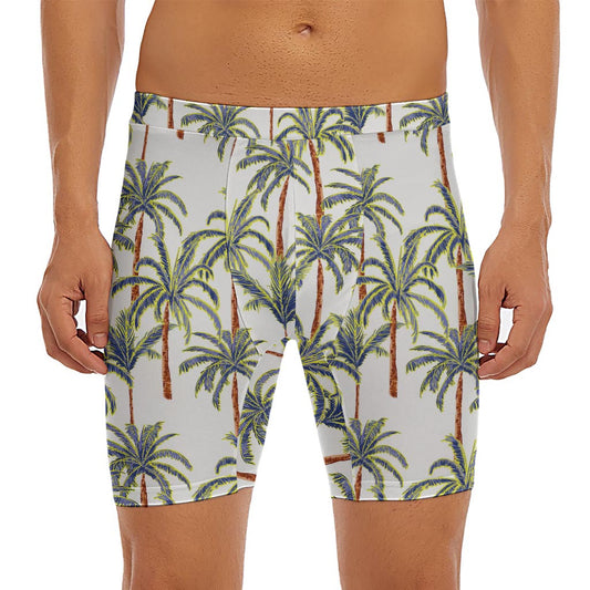 Vintage Palm Tree Beach Pattern Print Men's Long Boxer Briefs