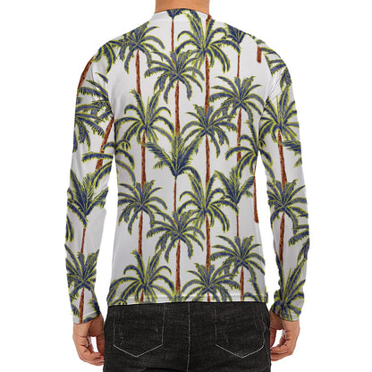 Vintage Palm Tree Beach Pattern Print Men's Long Sleeve Rash Guard