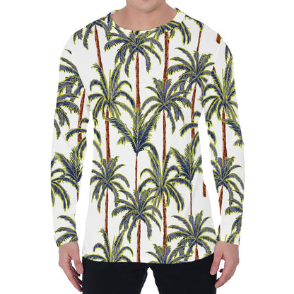 Vintage Palm Tree Beach Pattern Print Men's Long Sleeve T-Shirt