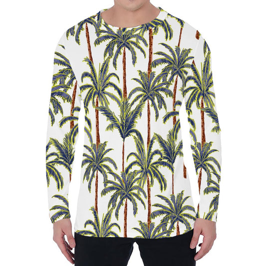 Vintage Palm Tree Beach Pattern Print Men's Long Sleeve T-Shirt