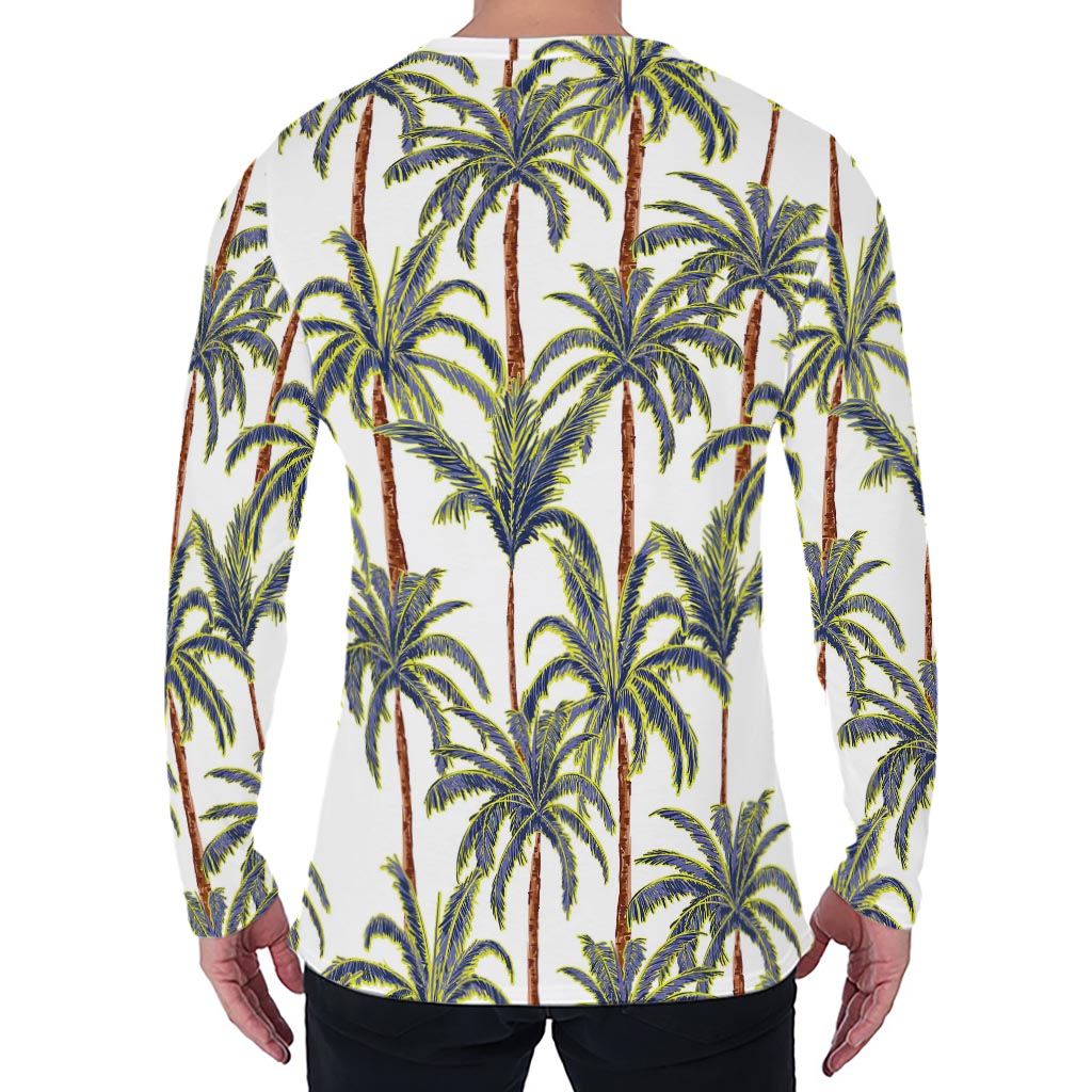 Vintage Palm Tree Beach Pattern Print Men's Long Sleeve T-Shirt