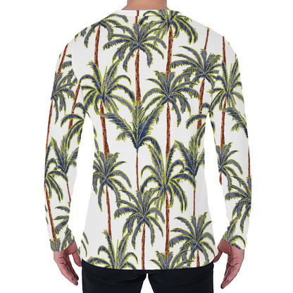 Vintage Palm Tree Beach Pattern Print Men's Long Sleeve T-Shirt