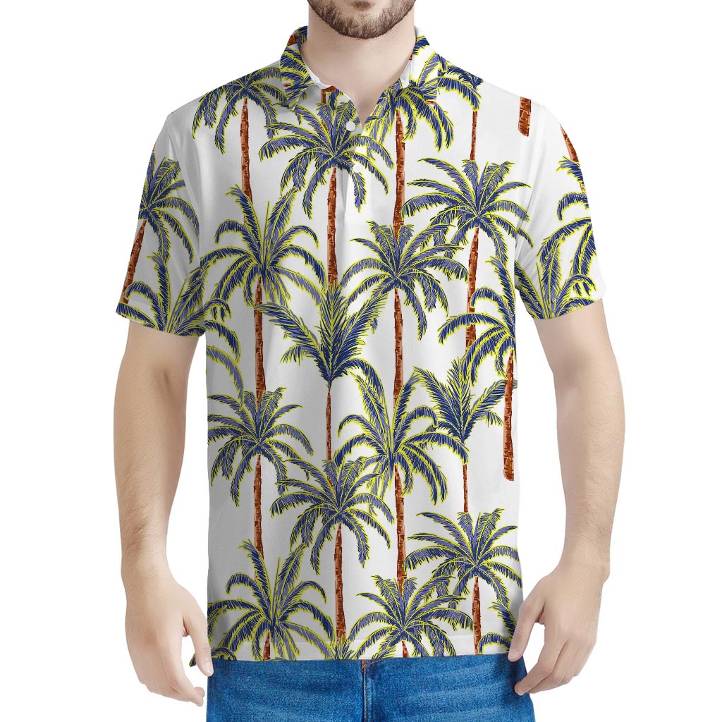 Vintage Palm Tree Beach Pattern Print Men's Polo Shirt