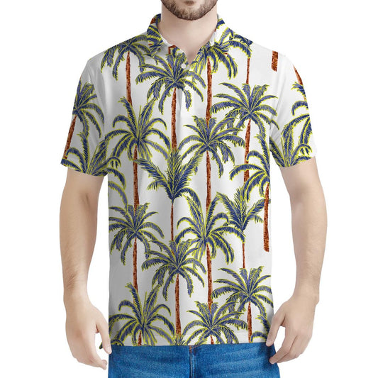 Vintage Palm Tree Beach Pattern Print Men's Polo Shirt