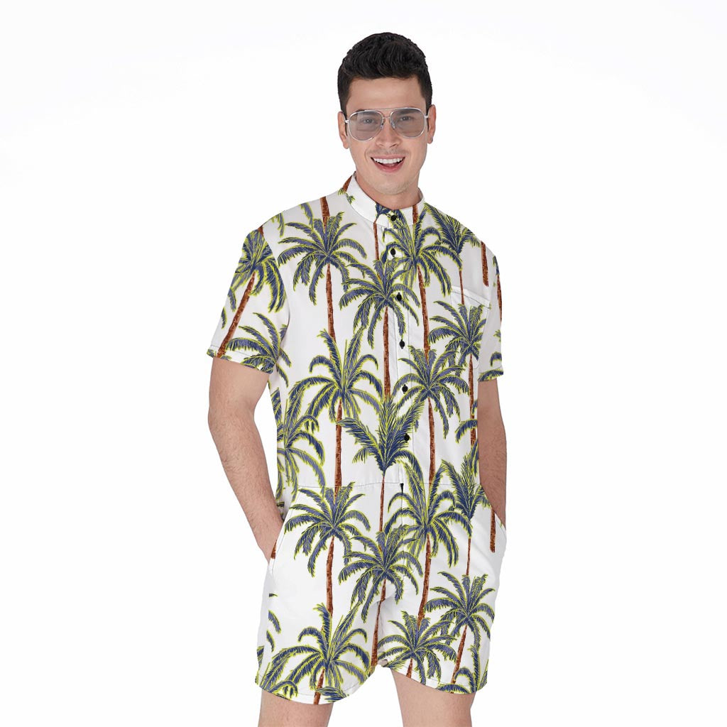 Vintage Palm Tree Beach Pattern Print Men's Rompers