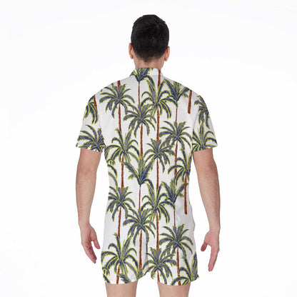 Vintage Palm Tree Beach Pattern Print Men's Rompers