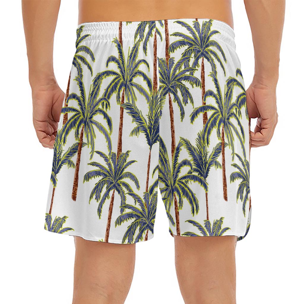 Vintage Palm Tree Beach Pattern Print Men's Split Running Shorts