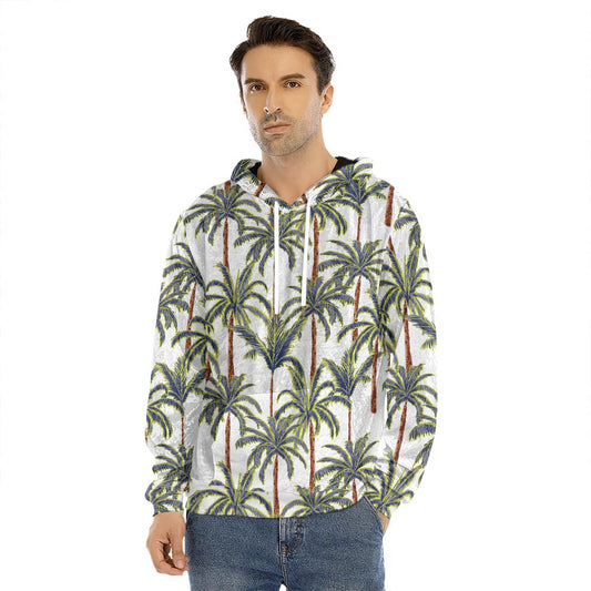 Vintage Palm Tree Beach Pattern Print Men's Velvet Pullover Hoodie