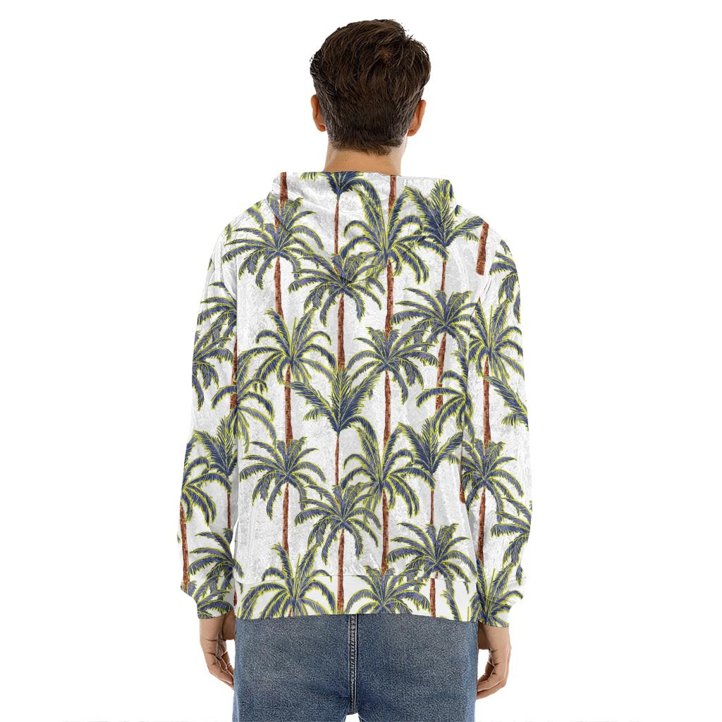 Vintage Palm Tree Beach Pattern Print Men's Velvet Pullover Hoodie