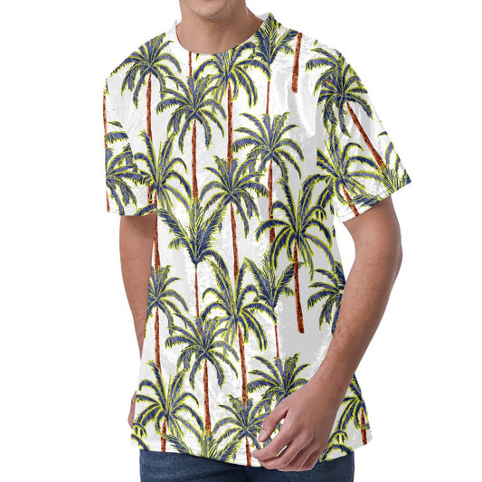Vintage Palm Tree Beach Pattern Print Men's Velvet T-Shirt