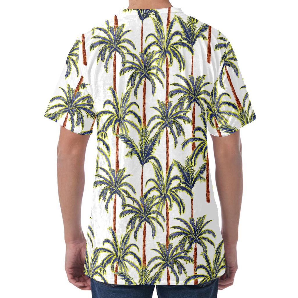 Vintage Palm Tree Beach Pattern Print Men's Velvet T-Shirt
