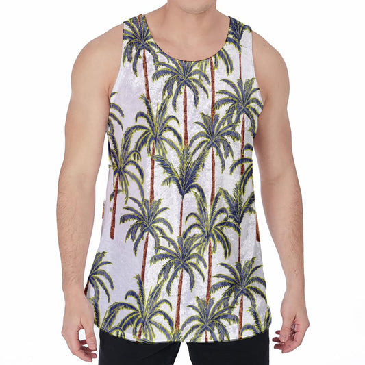 Vintage Palm Tree Beach Pattern Print Men's Velvet Tank Top