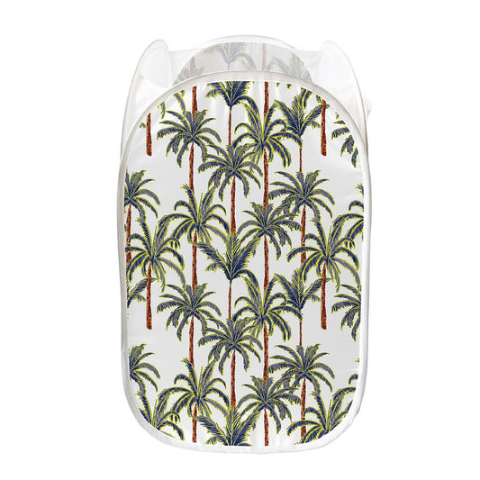 Vintage Palm Tree Beach Pattern Print Mesh Laundry Hamper