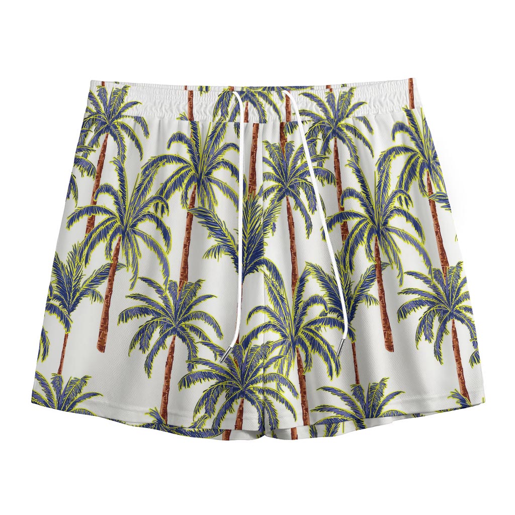 Vintage Palm Tree Beach Pattern Print Mesh Shorts