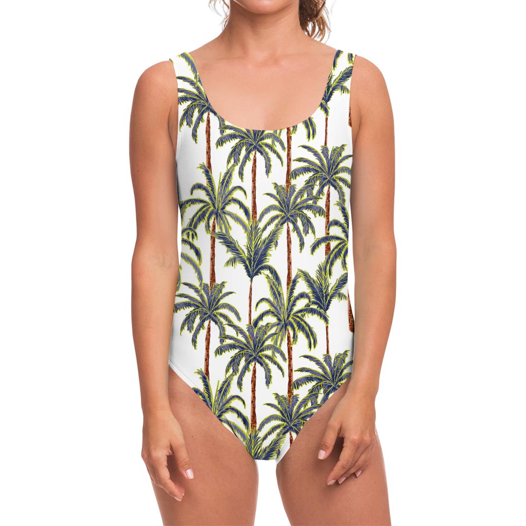 Vintage Palm Tree Beach Pattern Print One Piece Swimsuit