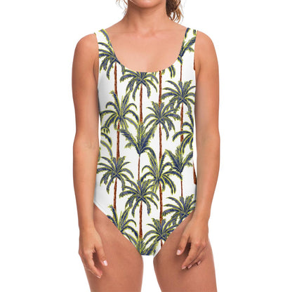 Vintage Palm Tree Beach Pattern Print One Piece Swimsuit