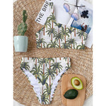 Vintage Palm Tree Beach Pattern Print One Shoulder Bikini Top