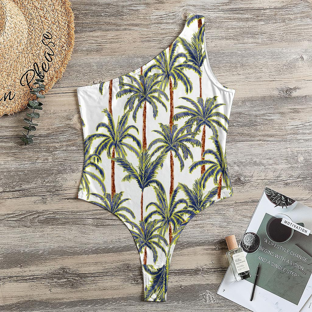 Vintage Palm Tree Beach Pattern Print One Shoulder Bodysuit