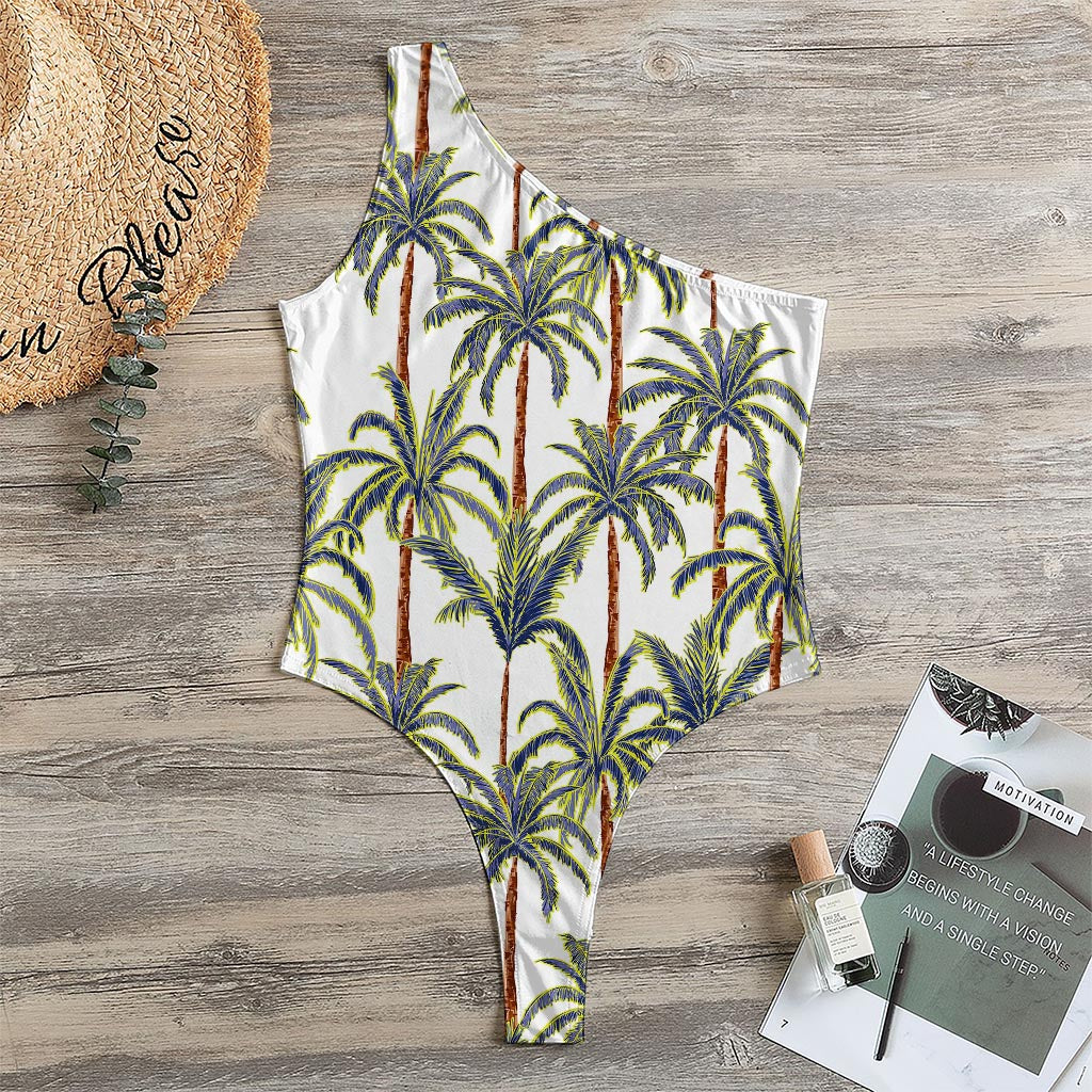 Vintage Palm Tree Beach Pattern Print One Shoulder Bodysuit