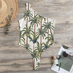 Vintage Palm Tree Beach Pattern Print One Shoulder Bodysuit