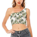 Vintage Palm Tree Beach Pattern Print One Shoulder Crop Top
